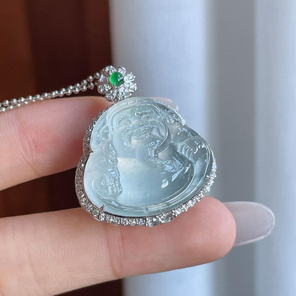 18k金钻镶冰种淡晴底翡翠财神（yc265739）