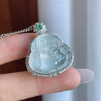 18k金钻镶冰种淡晴底翡翠财神（yc265739）