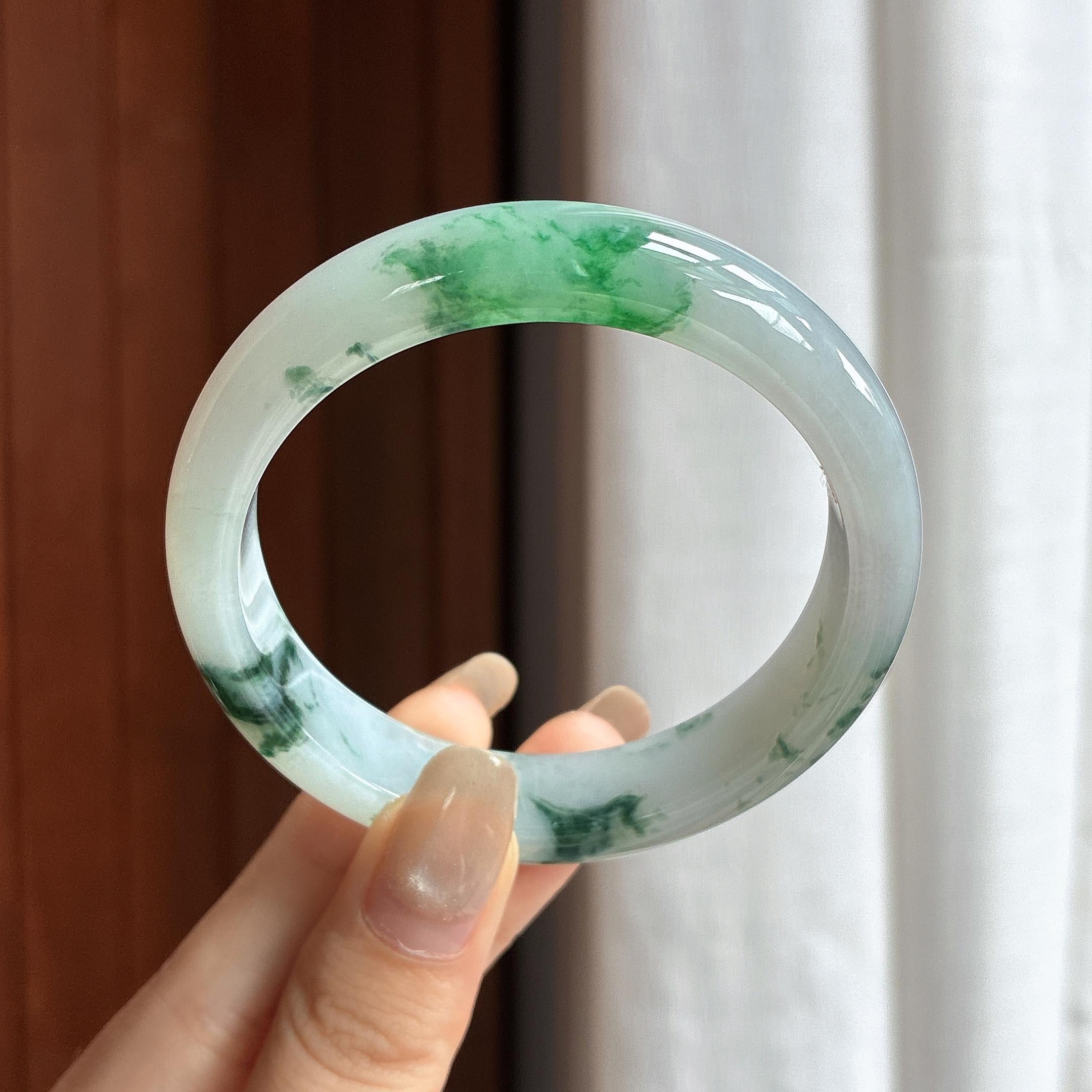 细糯种飘花正圈平安镯 55圈 天然缅甸A货翡翠（yc465525）
