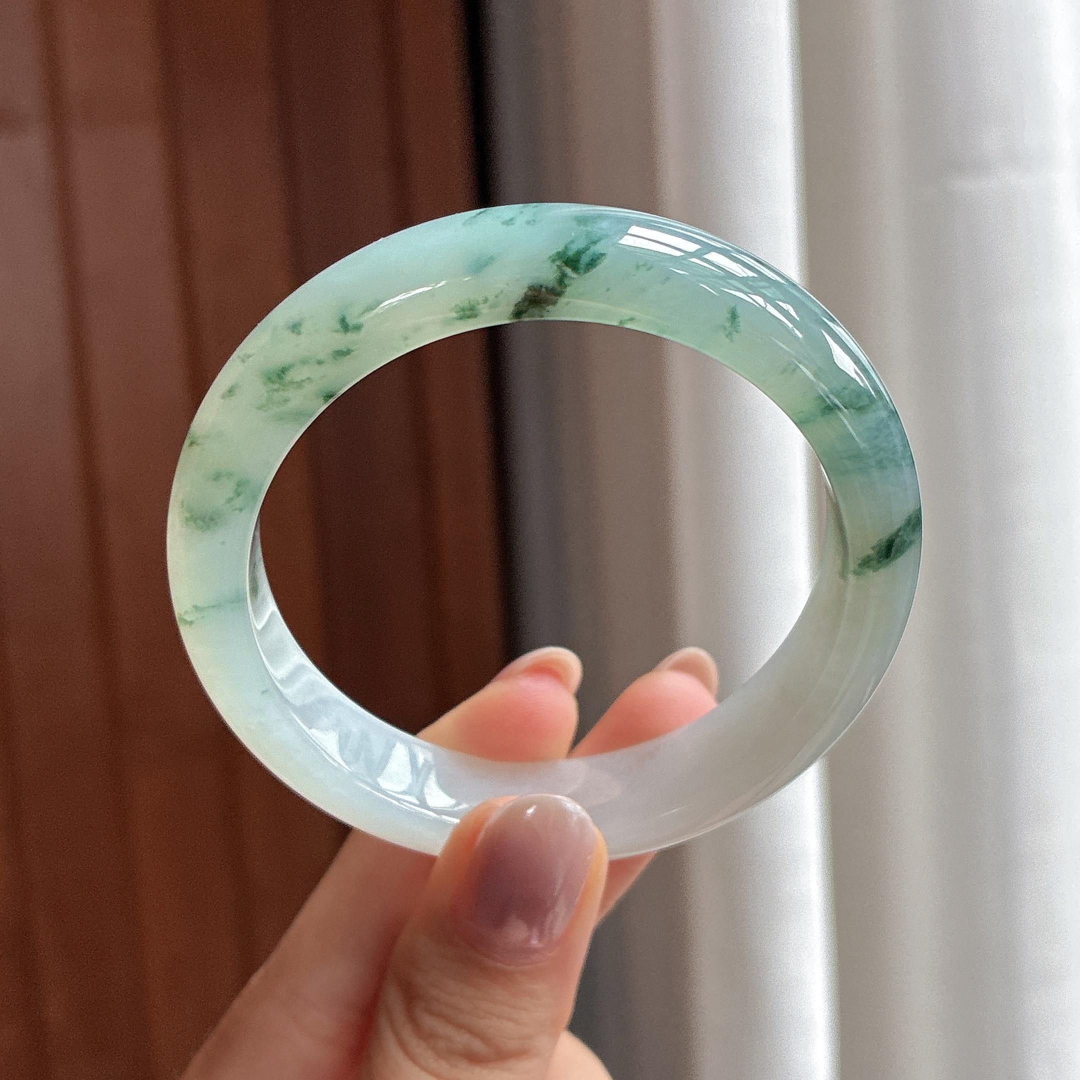 糯冰飘花正圈平安镯 53圈 天然缅甸A货翡翠（yc502370）