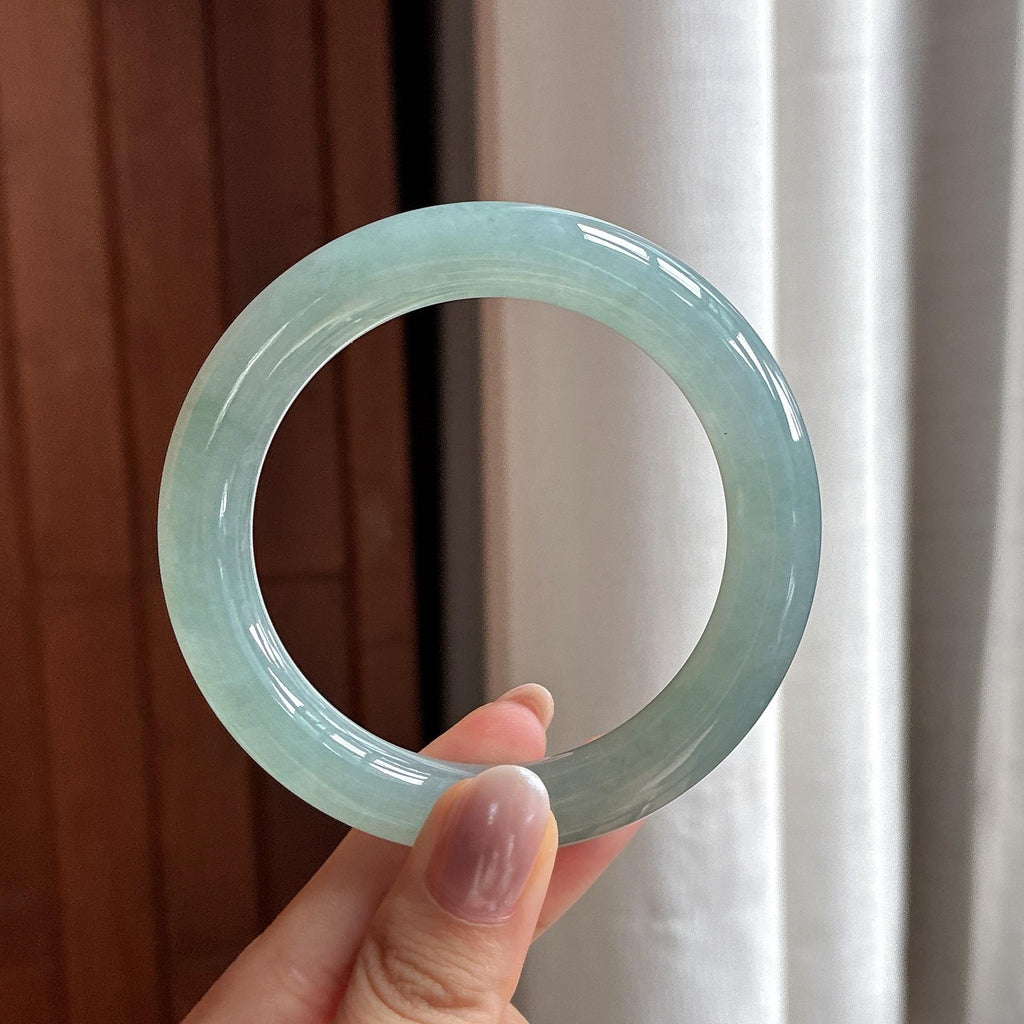 糯冰蓝晴圆条手镯 57圈 天然缅甸A货翡翠（yc506750）