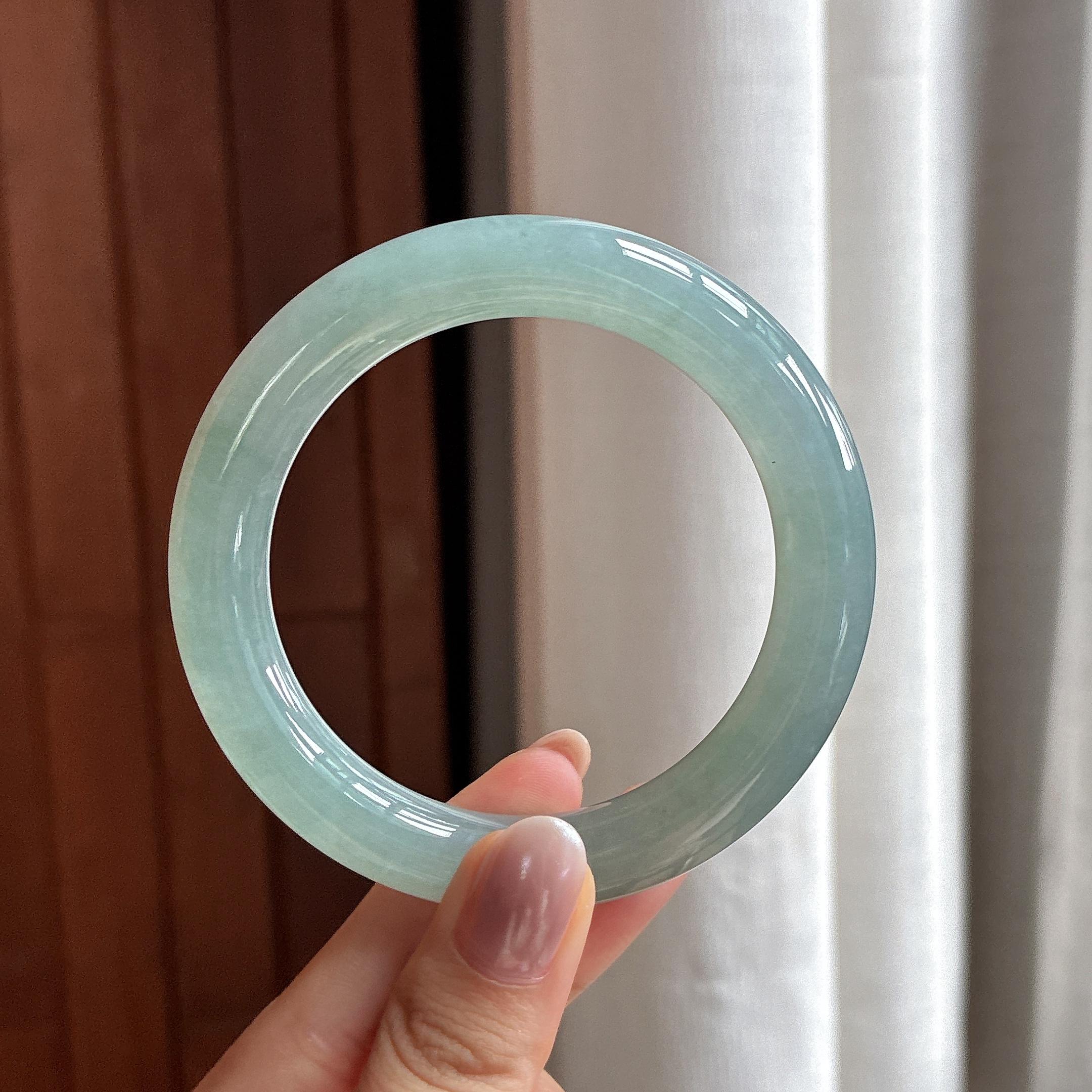 糯冰蓝晴圆条手镯 57圈 天然缅甸A货翡翠（yc506750）