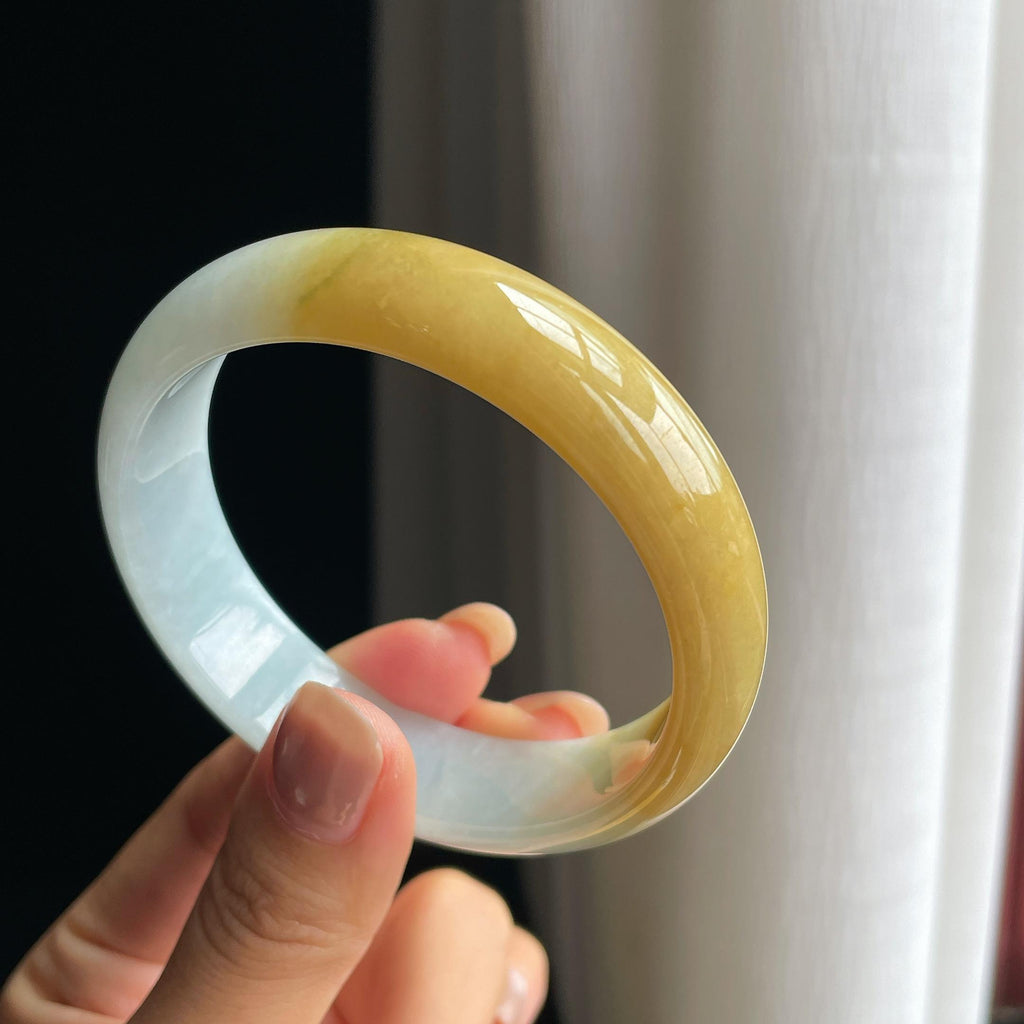 糯冰黄翡翡翠平安镯(59mm)（yc415985）