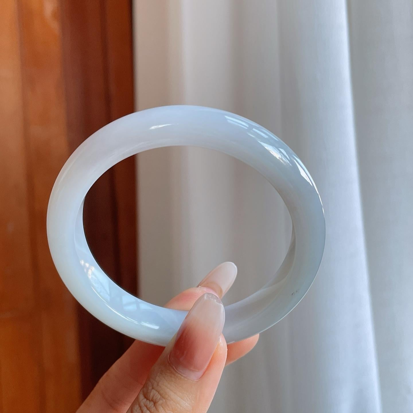 细糯冰淡底色翡翠平安镯（58mm）（yc274434）