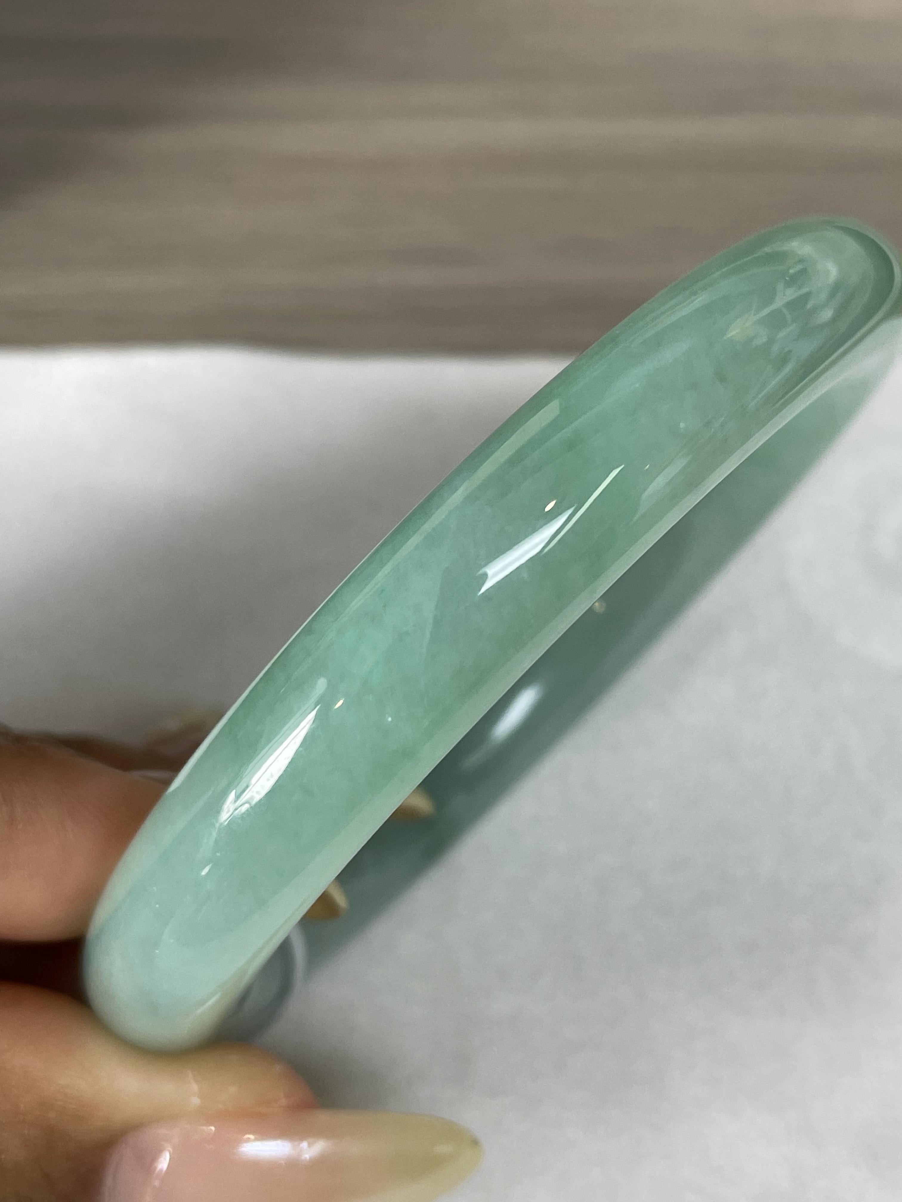 小圈口 细糯种翠绿圆条手镯53.6圈 天然缅甸A货翡翠（yc489324）