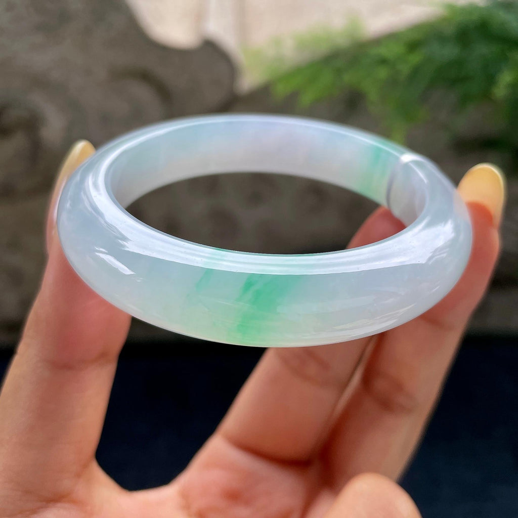 糯冰种飘绿正圈平安镯54.3圈 天然缅甸A货翡翠（yc489315）