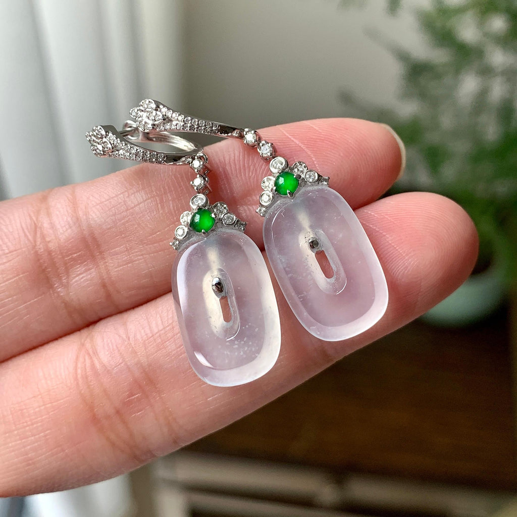 18K金钻镶糯冰种无色方糖耳坠（yc248184）