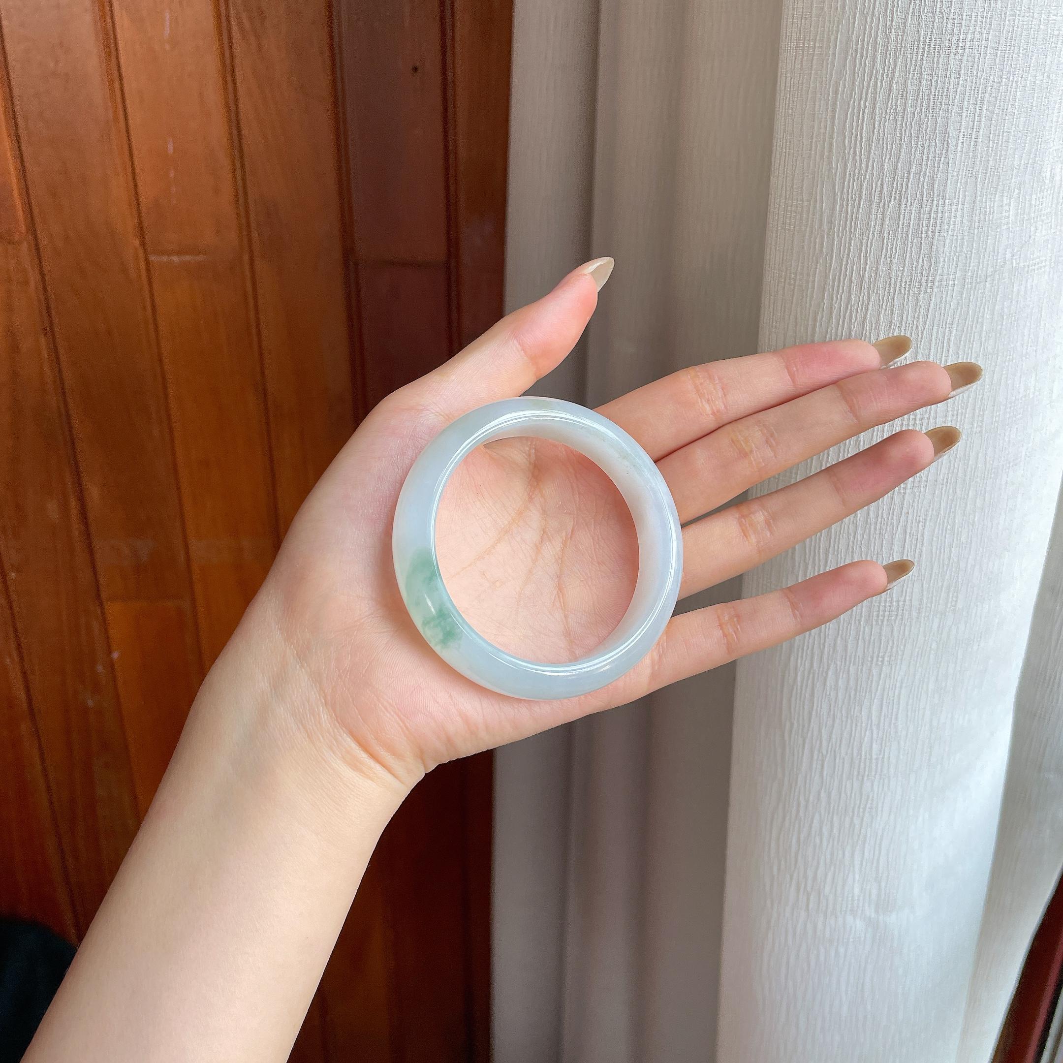 糯冰飘花翡翠平安镯（53mm)（yc415336）