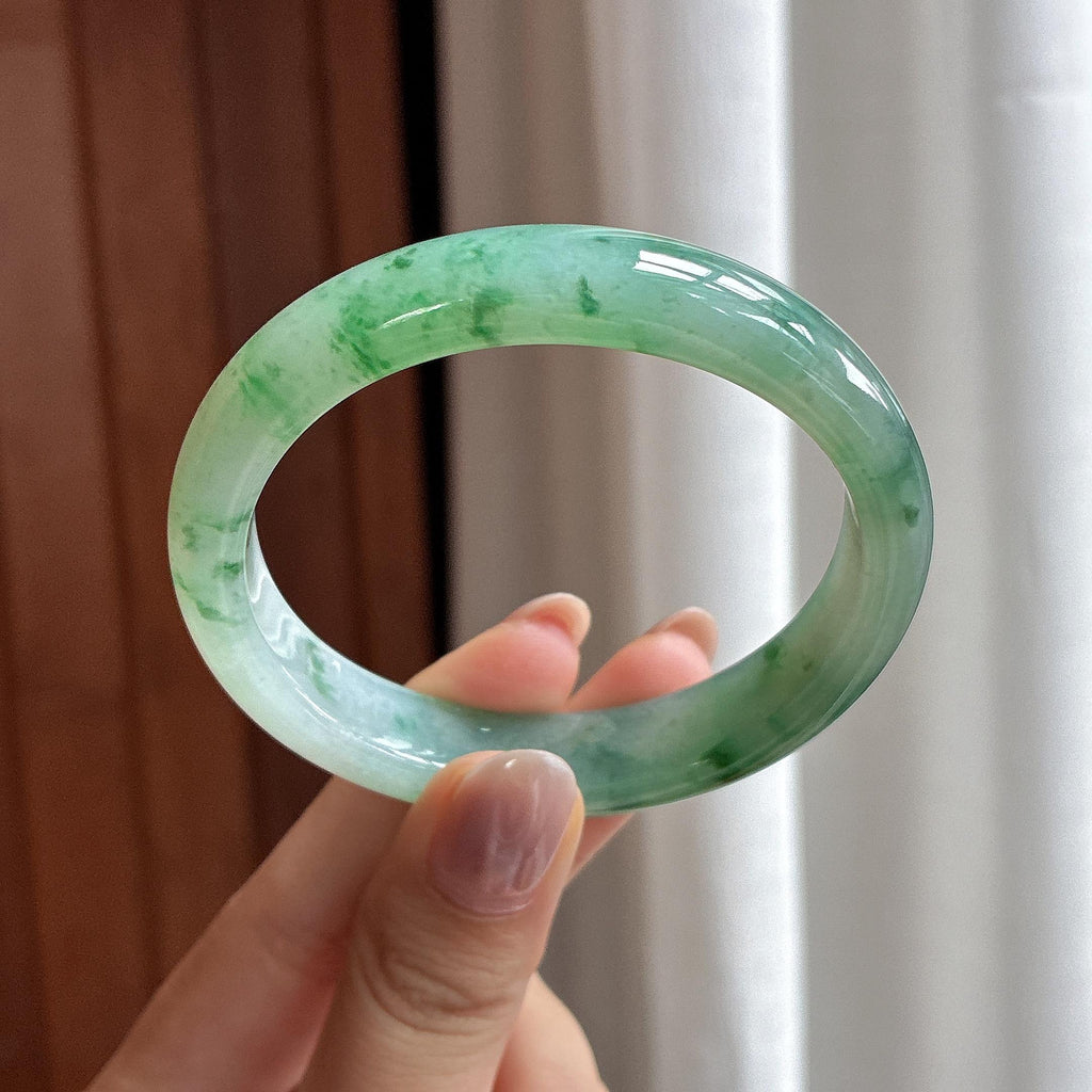 糯冰飘花贵妃镯 54圈 天然缅甸A货翡翠（yc525802）