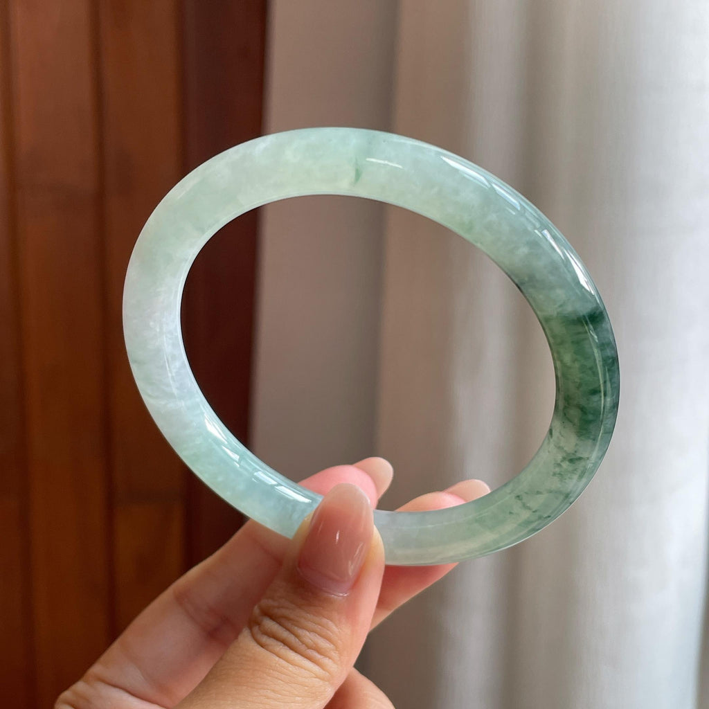 糯冰飘花圆条手镯 58圈 天然缅甸A货翡翠（yc528503）