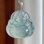 18k金扣冰种飘蓝花翡翠佛公（yc263556）