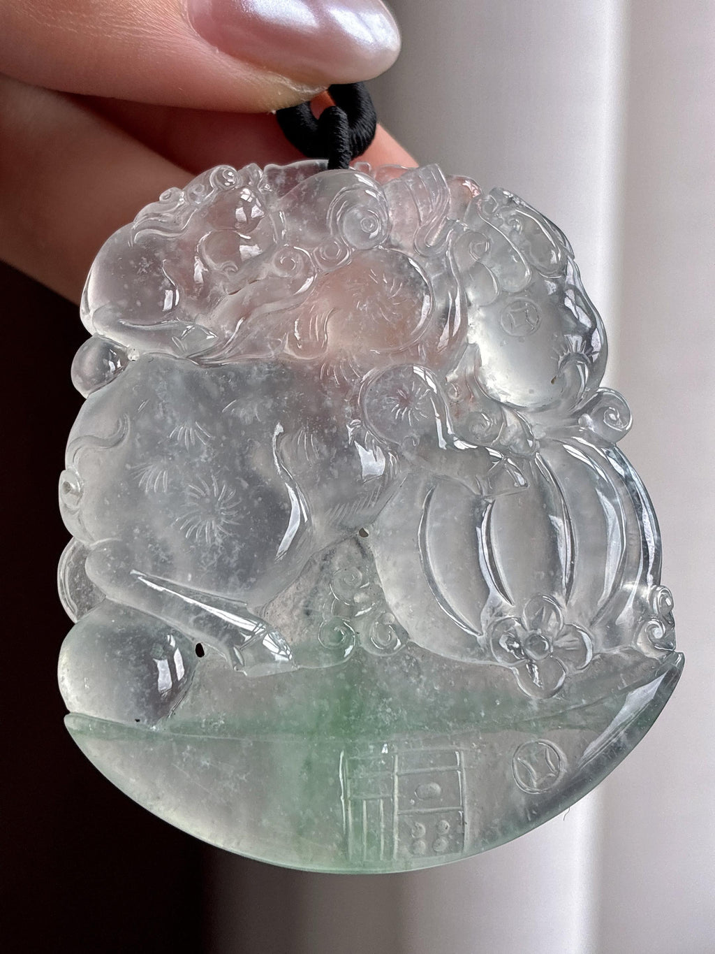 高冰种飘绿花福临门挂件 天然缅甸A货翡翠（yc534610）