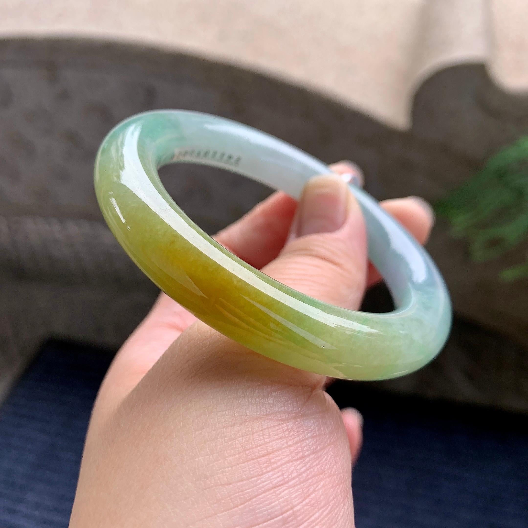 细糯种黄翡圆条手镯（53.3mm）（yc267224）