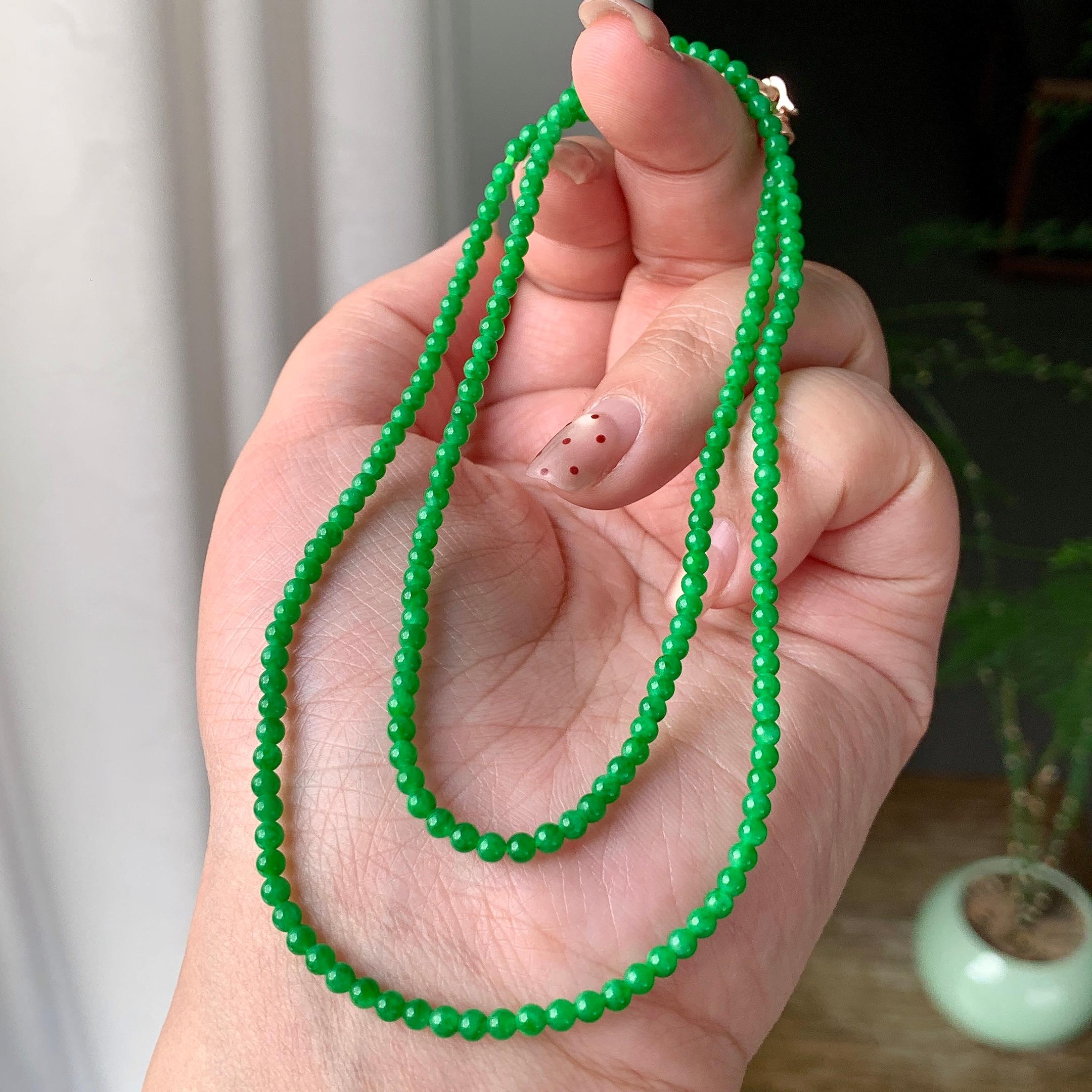 细糯种阳绿小米珠链（188颗） 天然缅甸A货翡翠（yc355305）