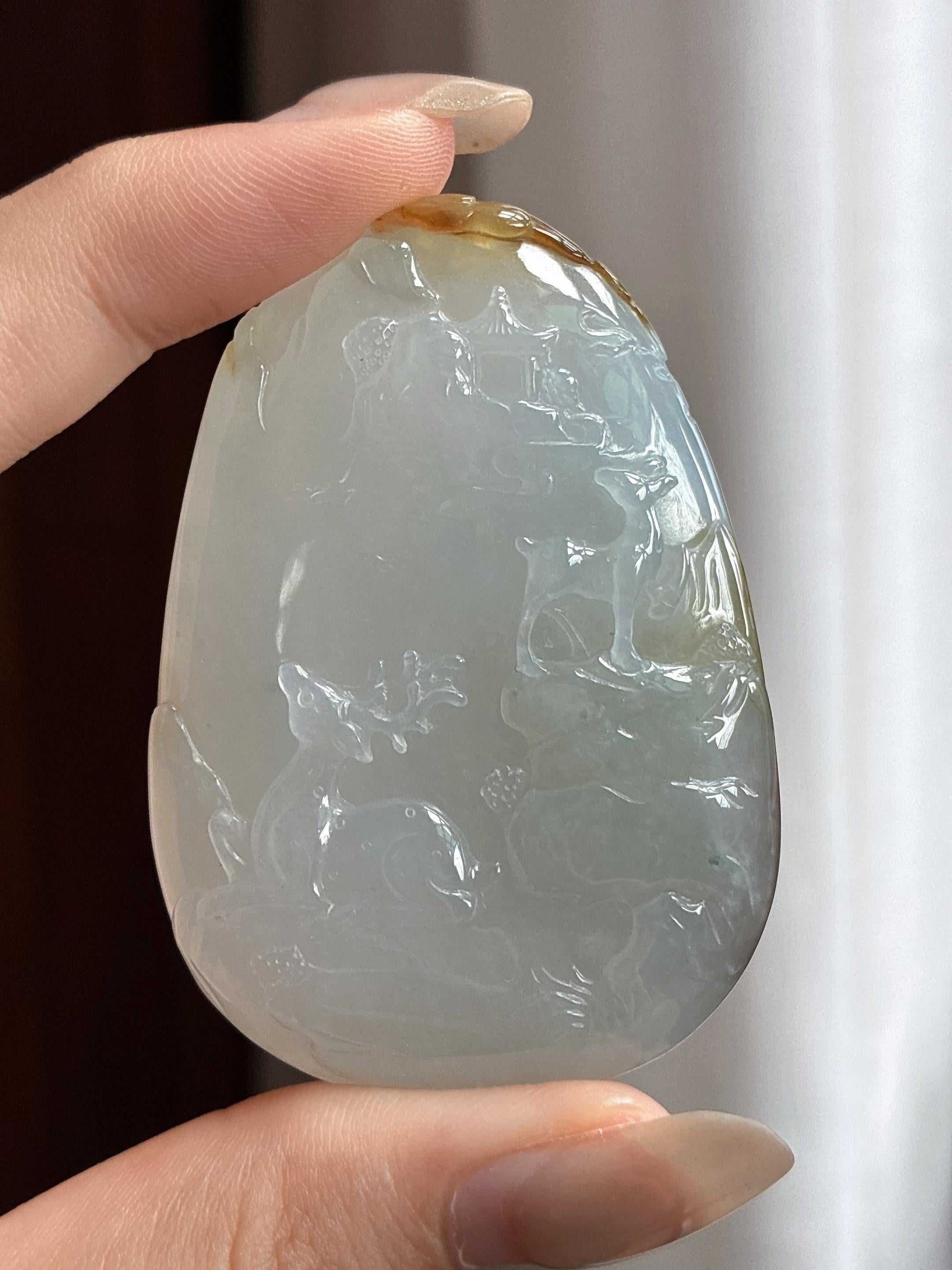 糯冰黄翡山水牌挂件 天然缅甸A货翡翠（yc464564）