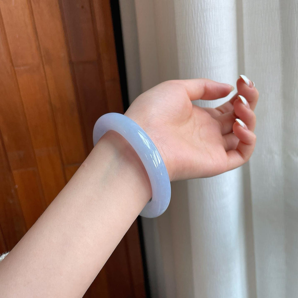 糯冰紫罗兰翡翠圆条手镯（54mm)（yc366098）
