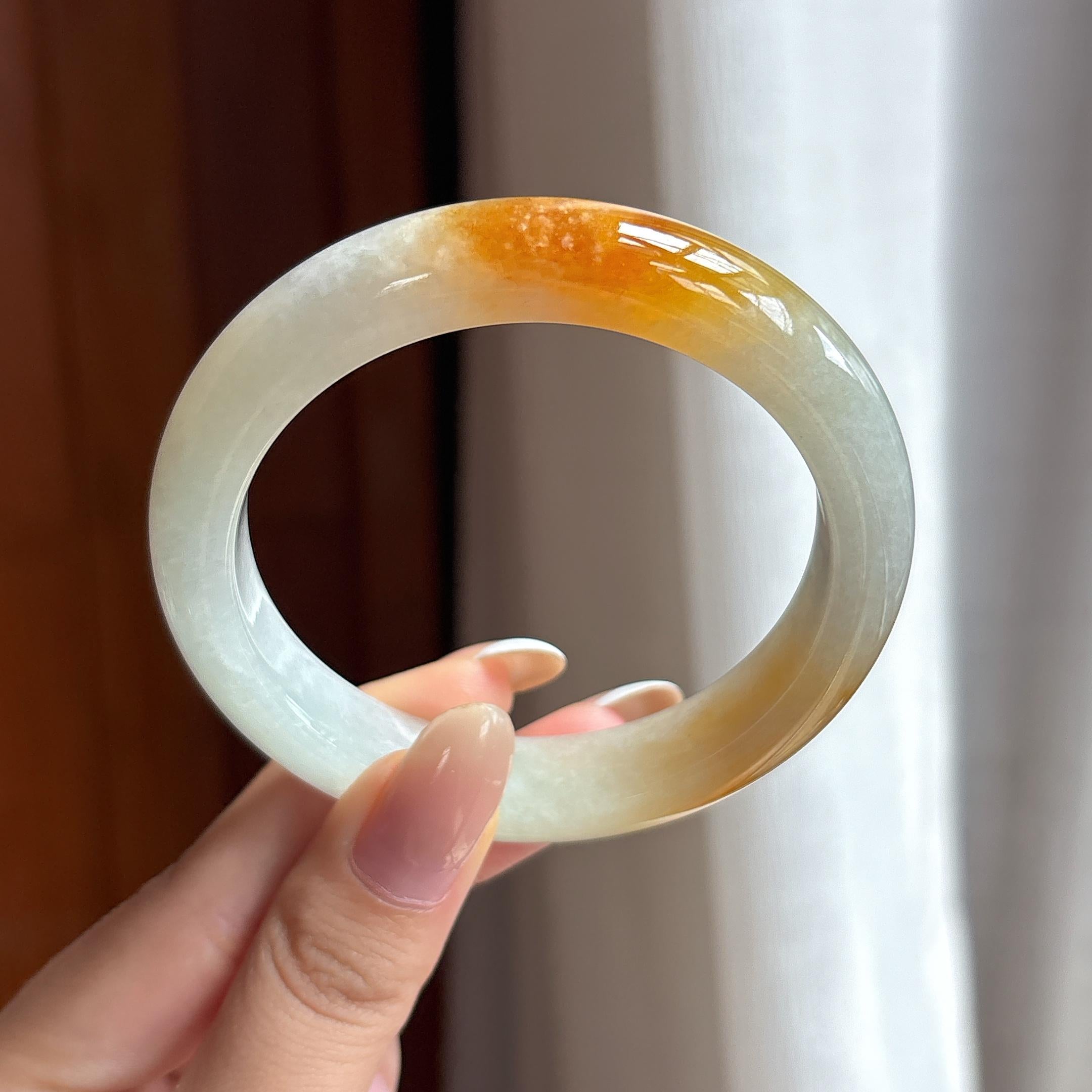 糯冰黄翡翡翠平安镯（57mm)（yc411300）