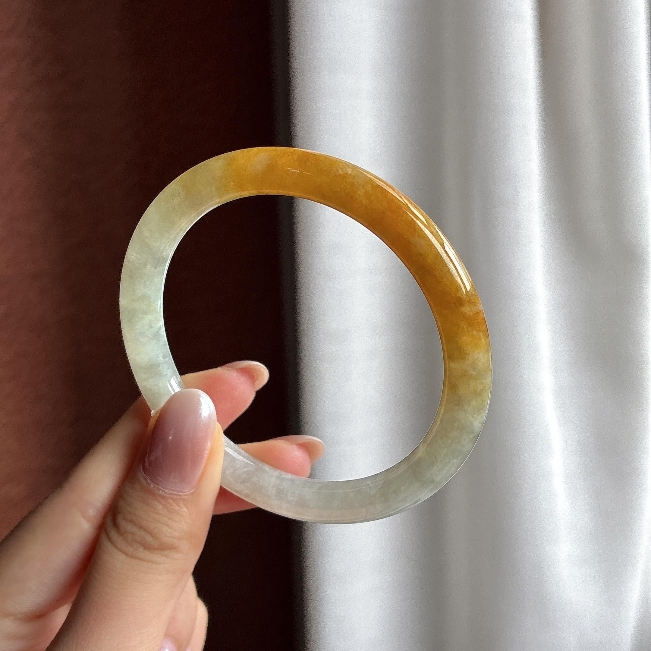 糯冰黄翡细圆条手镯 54圈 天然缅甸A货翡翠（yc528470）