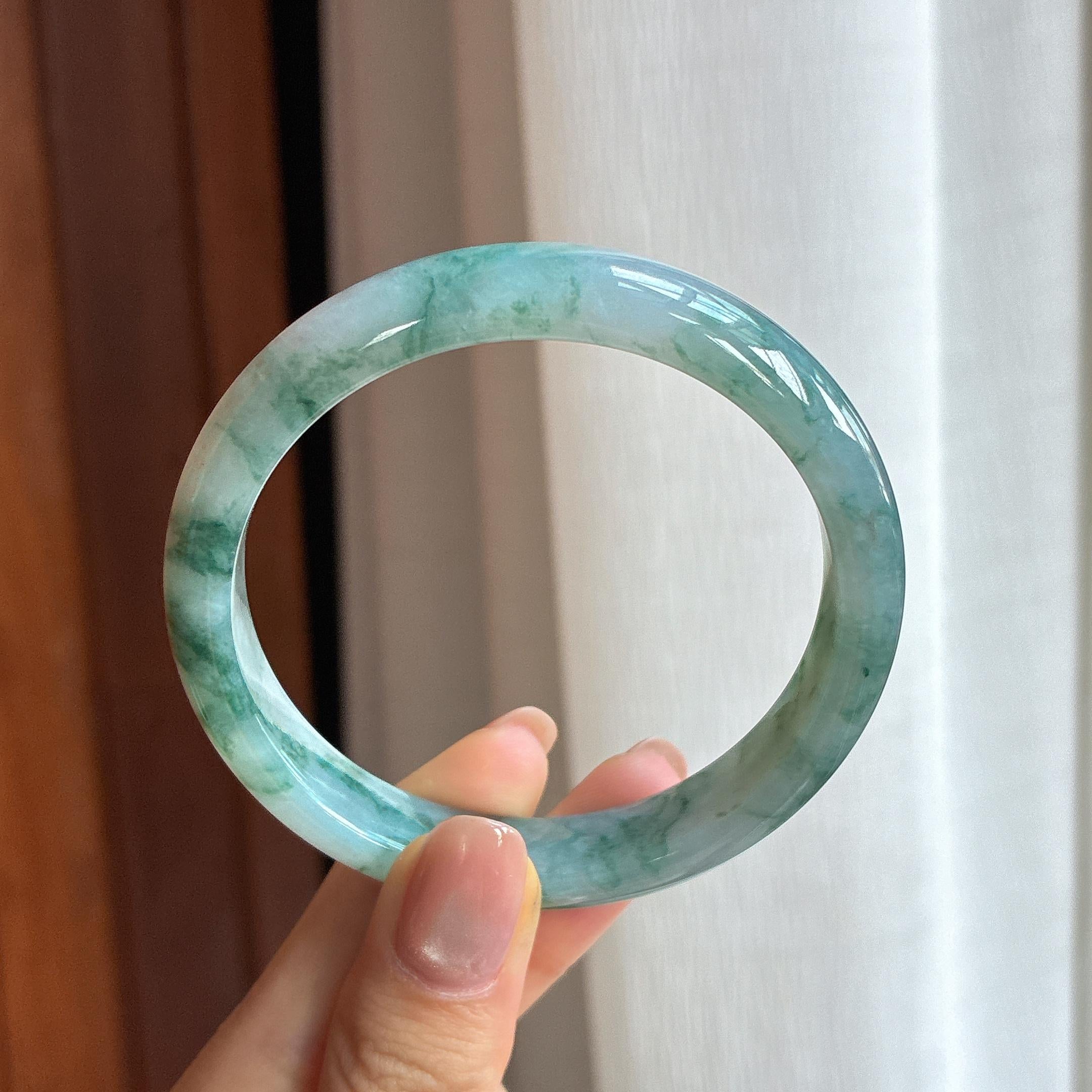 糯冰飘花翡翠平安镯（57.4mm)（yc424340）