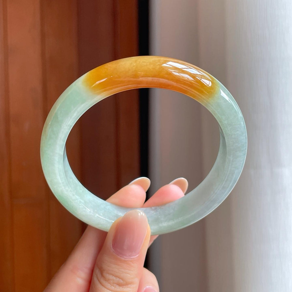 糯冰晴底飘黄翡翠平安镯（58.2mm)（yc375378）