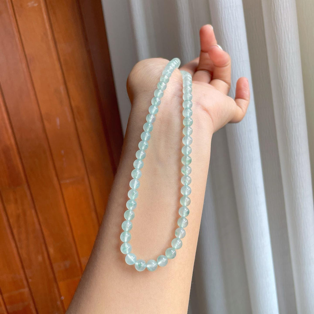 冰种淡底色飘花翡翠珠串项链（yc247649）