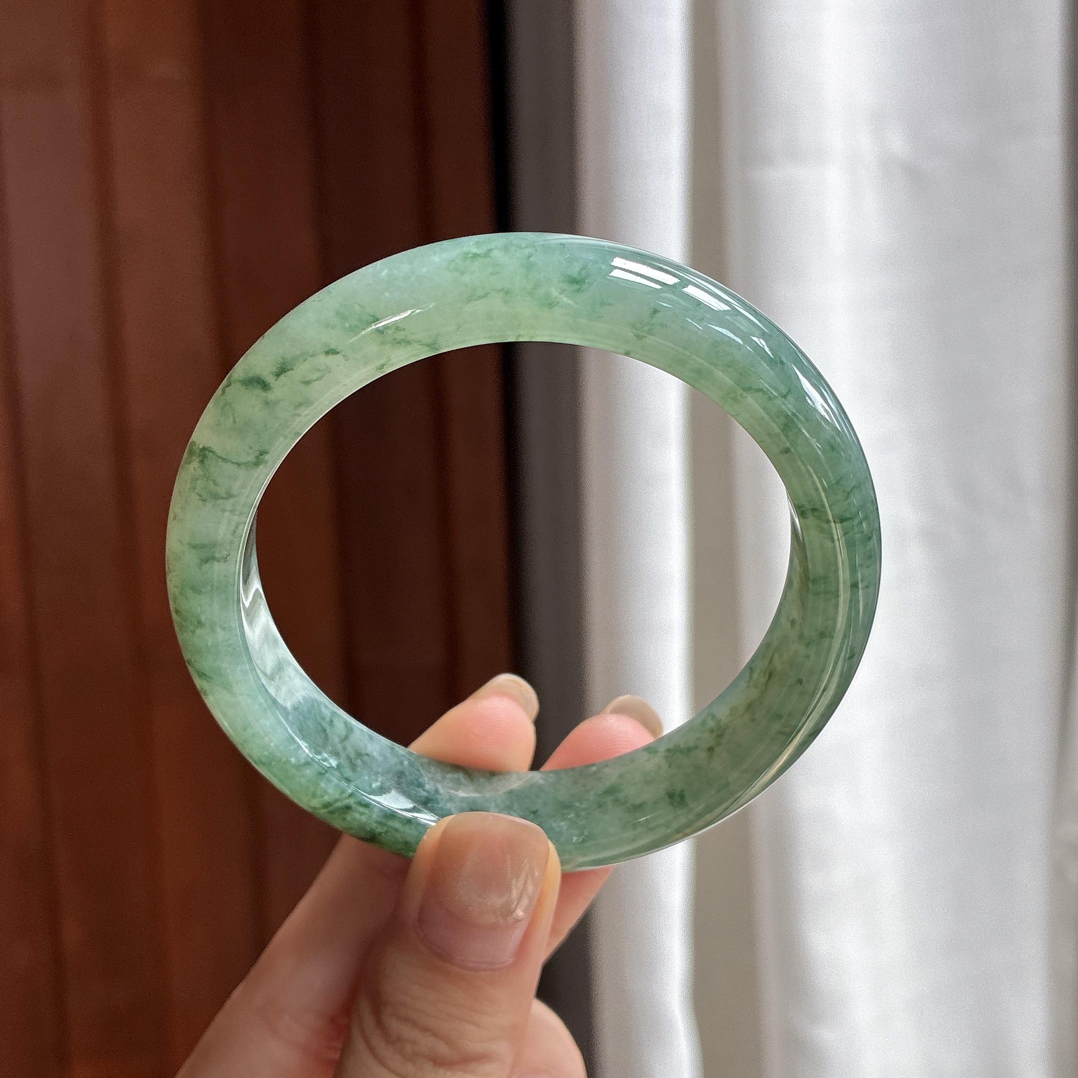 糯冰飘花正圈平安镯 55圈 天然缅甸A货翡翠（yc484810）