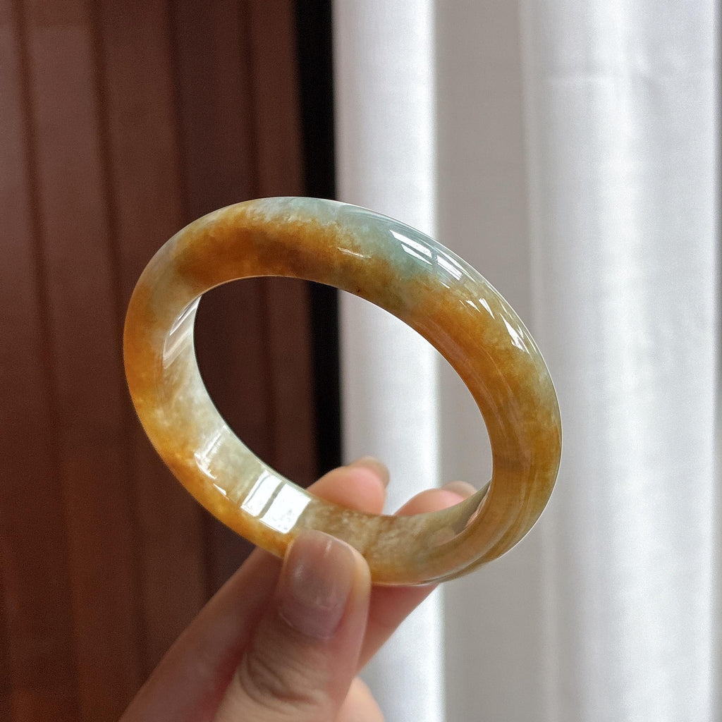 细糯种黄翡正圈平安镯 53圈 天然缅甸A货翡翠（yc482333）