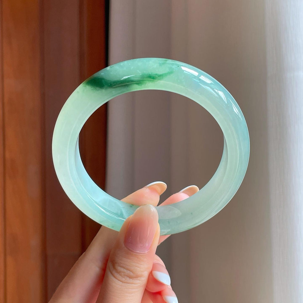 冰种飘花翡翠平安镯（59.7mm)（yc397553）