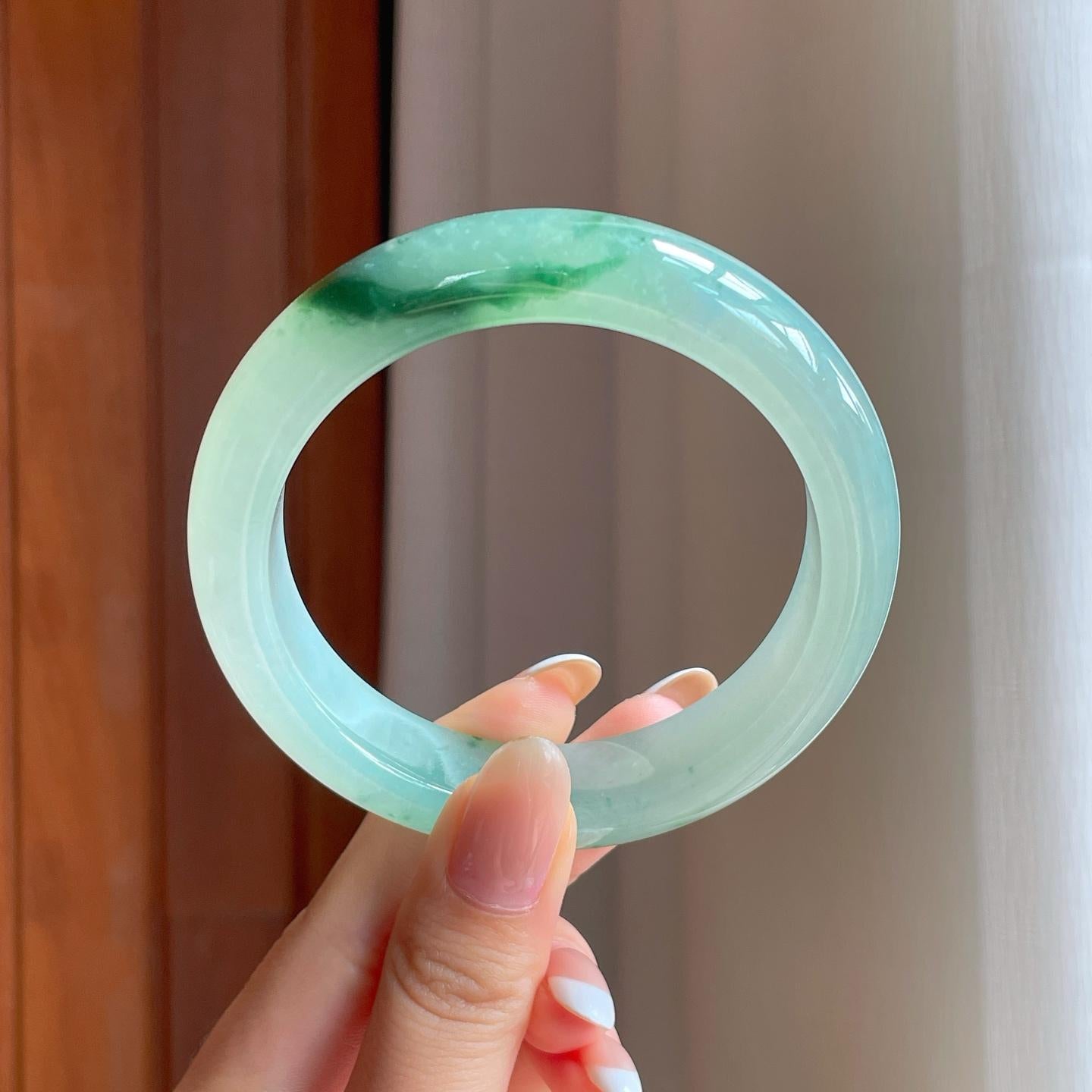 冰种飘花翡翠平安镯（59.7mm)（yc397553）