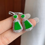 18k金钻镶糯冰满绿翡翠耳饰（yc261414）