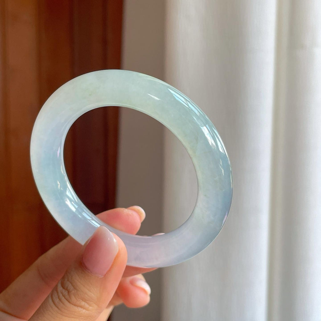 冰种白月光翡翠圆条手镯（52mm)（yc386431）