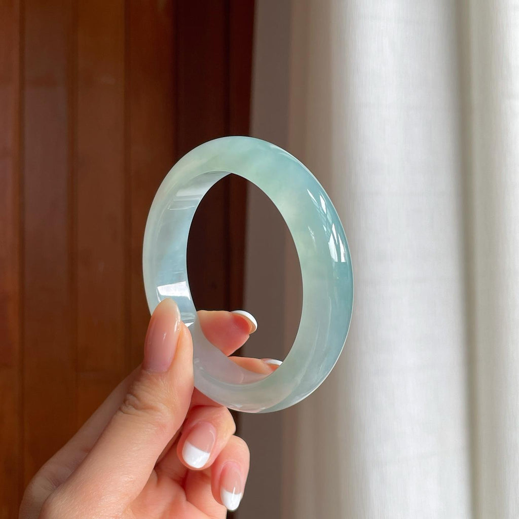 冰种蓝晴底翡翠平安镯（55mm)（yc376770）