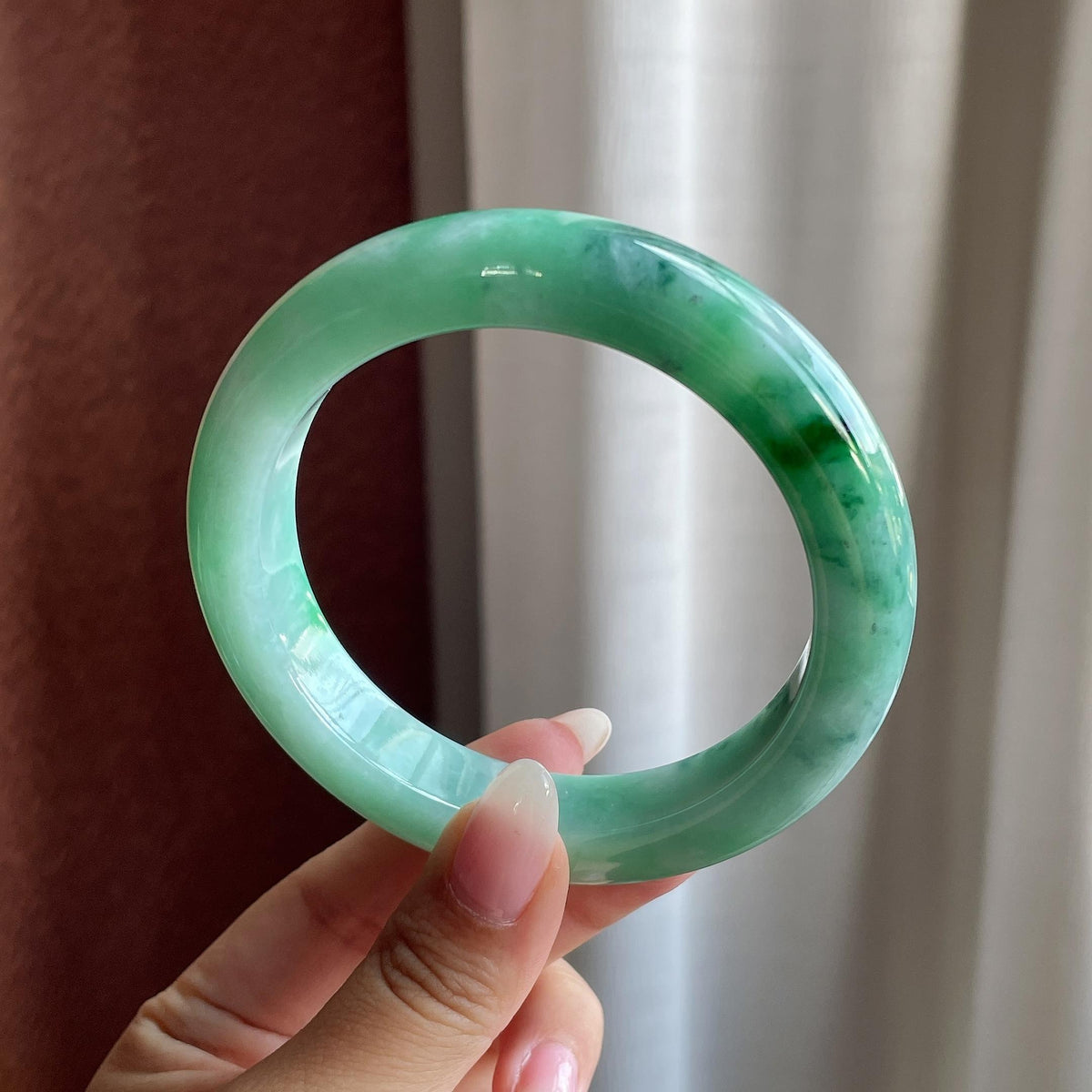 大圈口 糯冰带色正圈平安镯 60圈（yc729332）