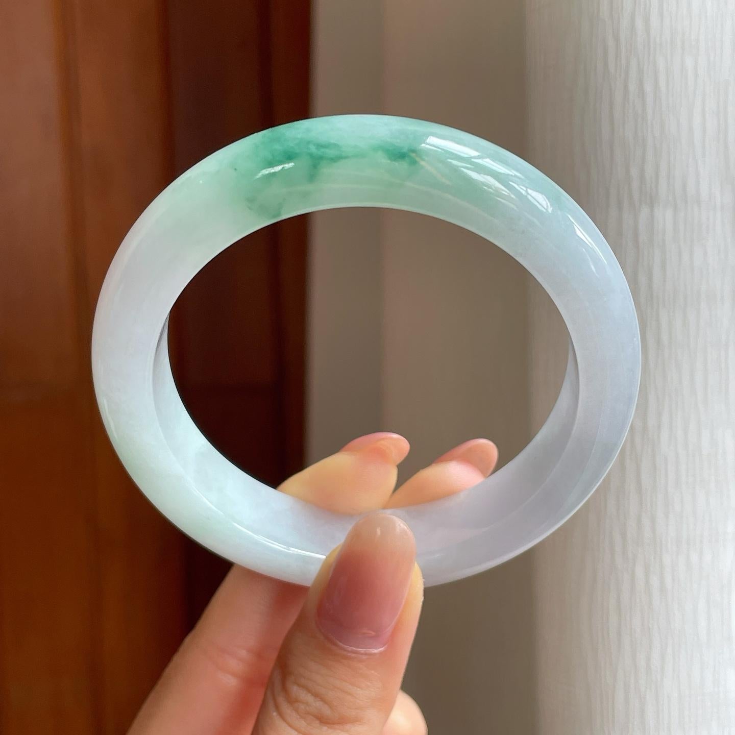 冰种飘花翡翠平安镯（55.7mm)（yc373976）