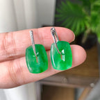 18K金钻镶糯冰种满绿方糖耳坠（yc248198）