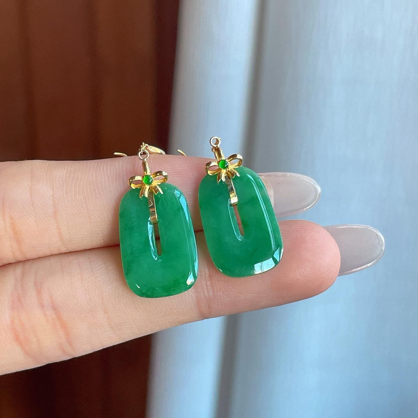 18k金镶糯冰满色翡翠方糖耳饰（yc266473）