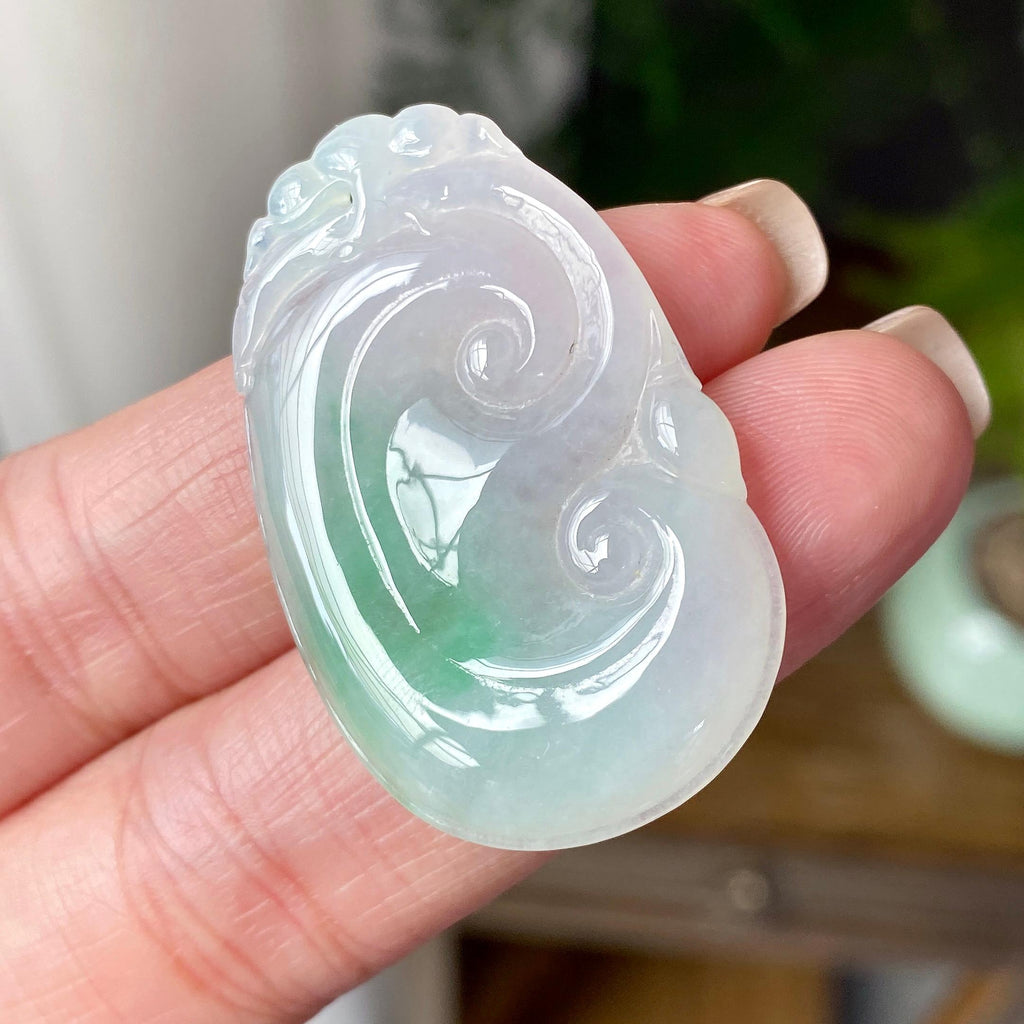 细糯种飘绿花如意吊坠 天然缅甸A货翡翠（yc350012）
