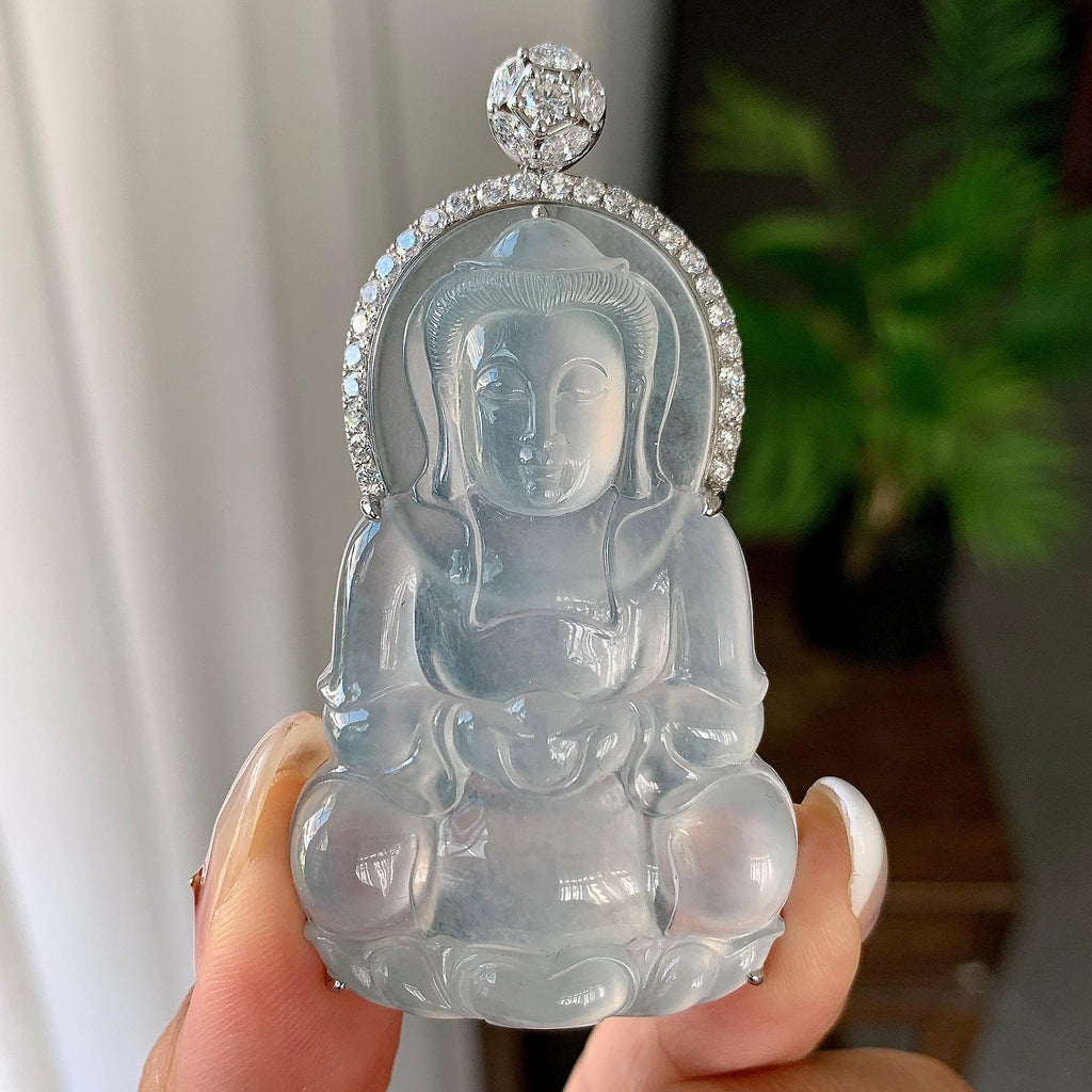 18k金钻镶冰种无色观音挂件（yc246703）