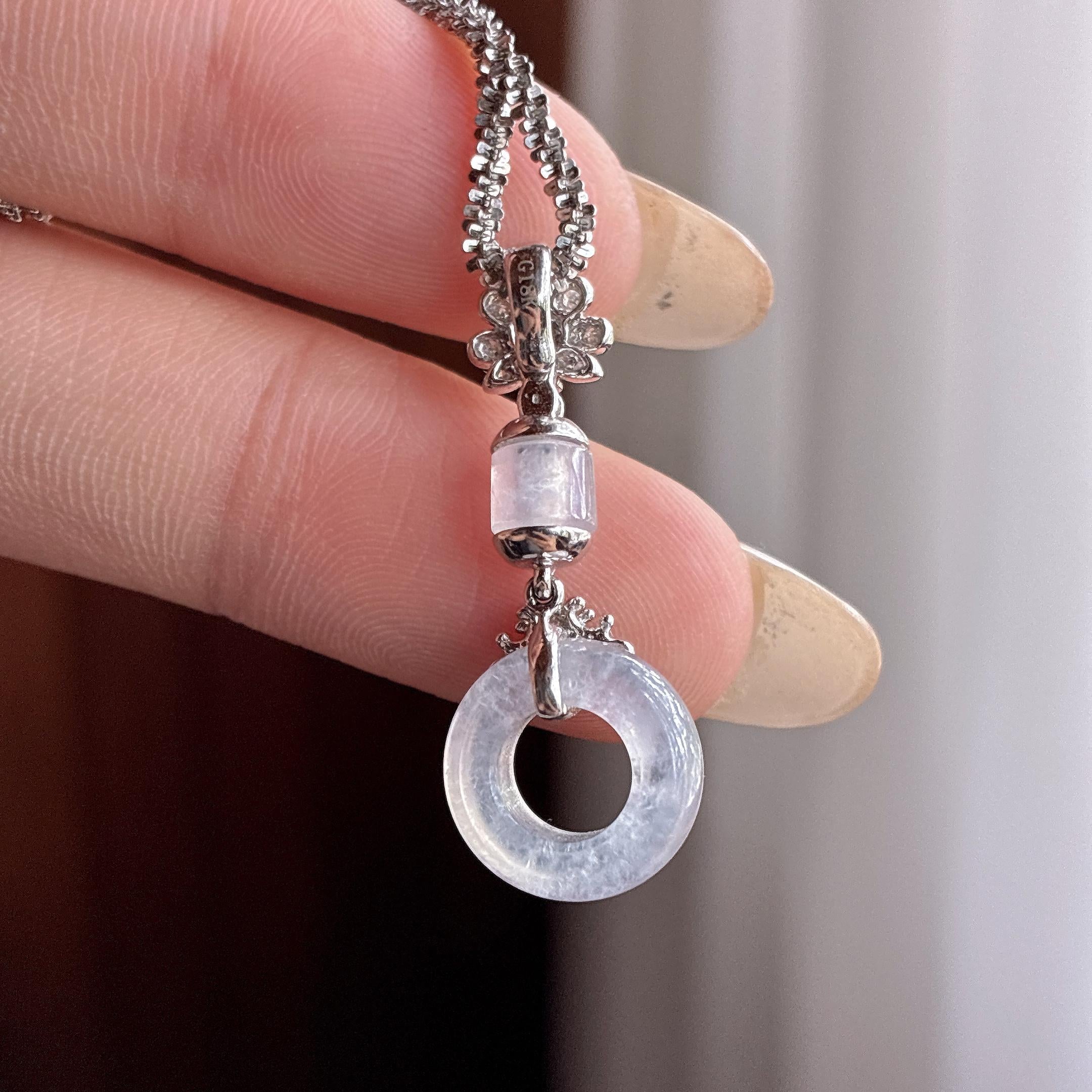 18k金镶高冰起光无色甜甜圈/两件套 天然缅甸A货翡翠（yc494741）