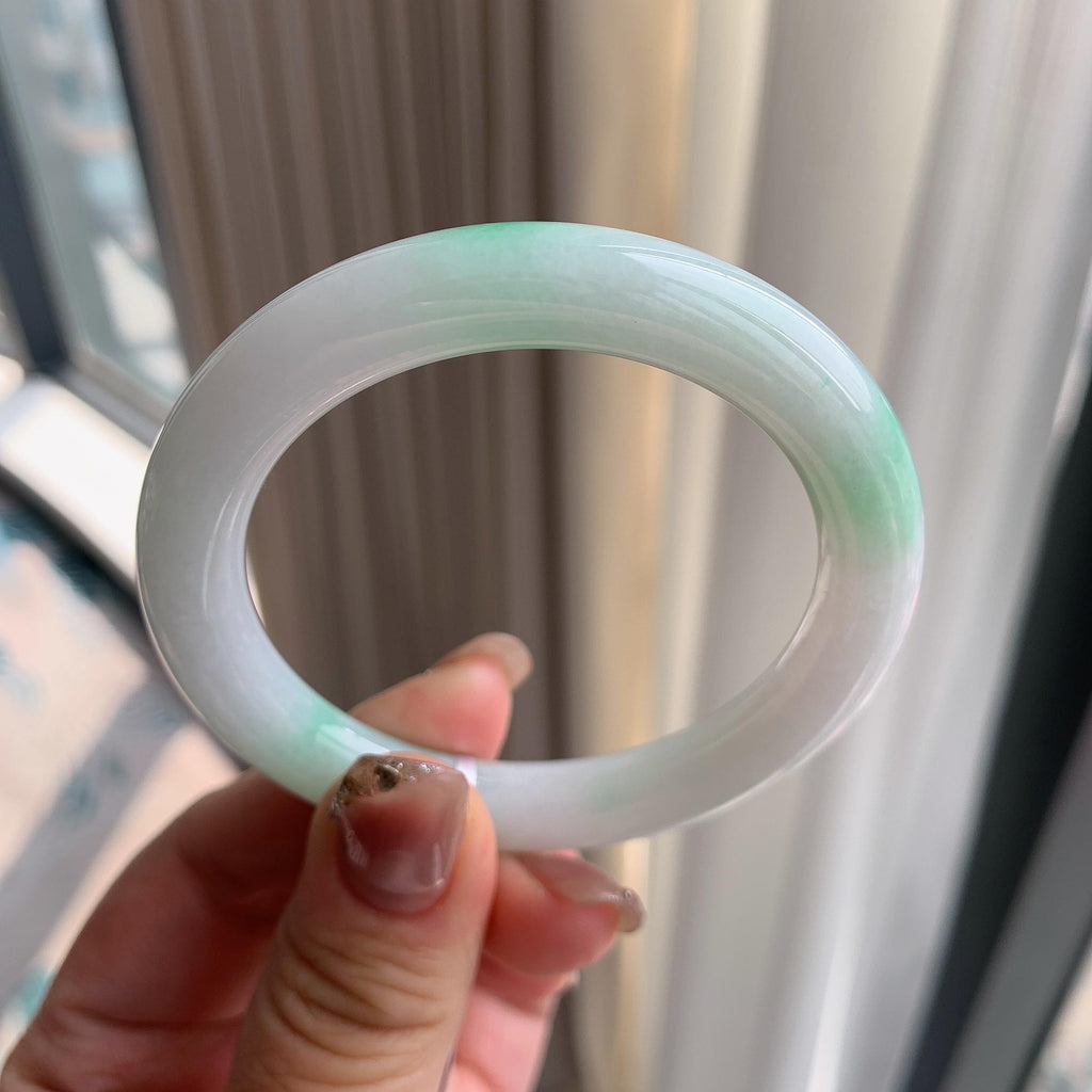 细糯种白底青圆条手镯（53.4mm）（yc293335）