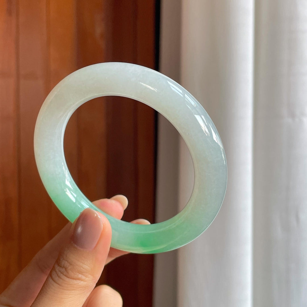 糯冰带色翡翠圆条手镯（58mm）（yc402769）