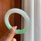 糯冰带色翡翠圆条手镯（58mm）（yc402769）