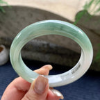 大圈口  细糯种油青半山水正圈平安镯  59圈口  天然缅甸A货翡翠（yc436241）