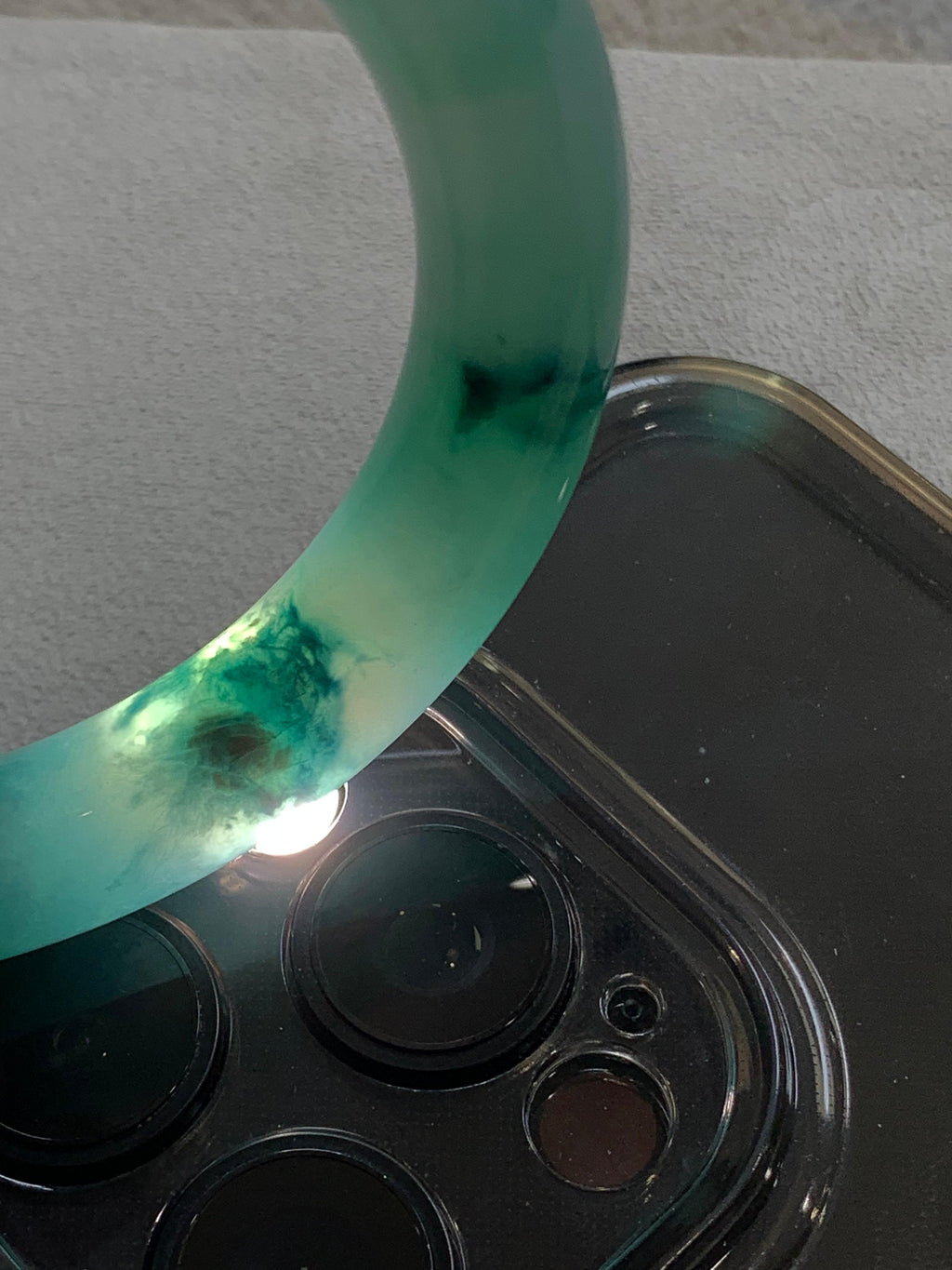 糯冰种蓝底飘花圆条手镯（54mm）（yc307306）