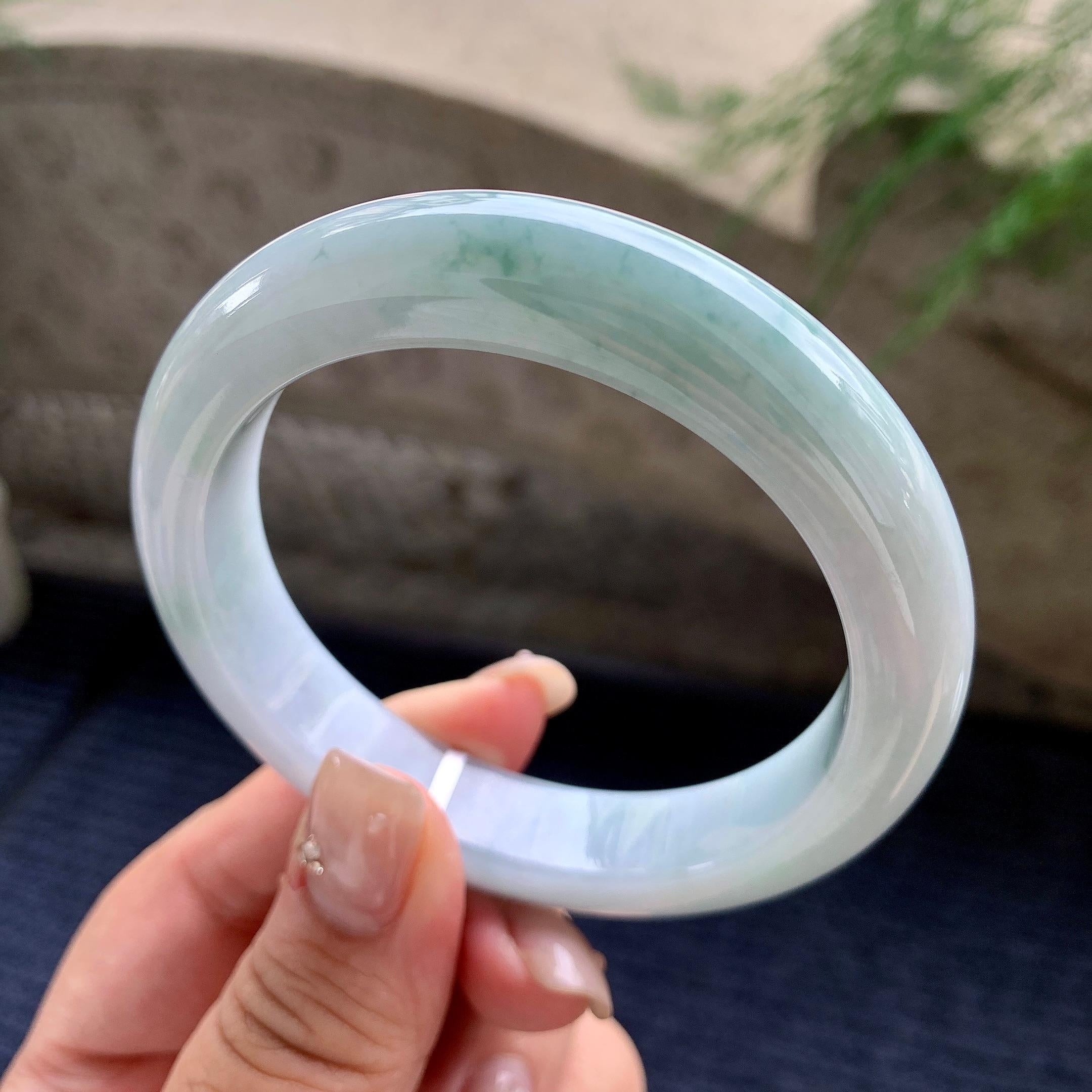 细糯种飘蓝花正圈平安镯 57.4圈口 天然缅甸A货翡翠（yc464093）
