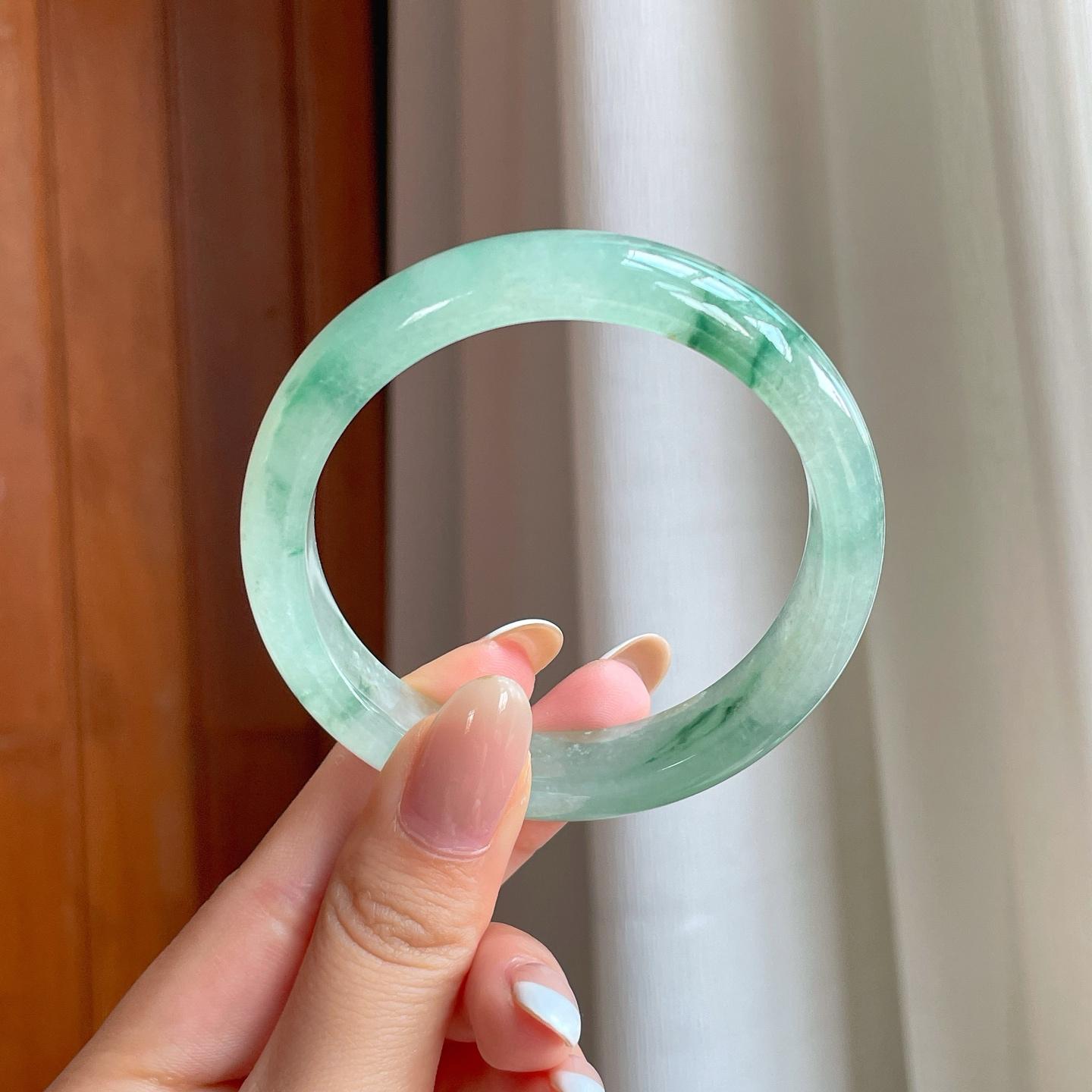 冰种飘花翡翠平安镯（55.2mm)（yc388759）