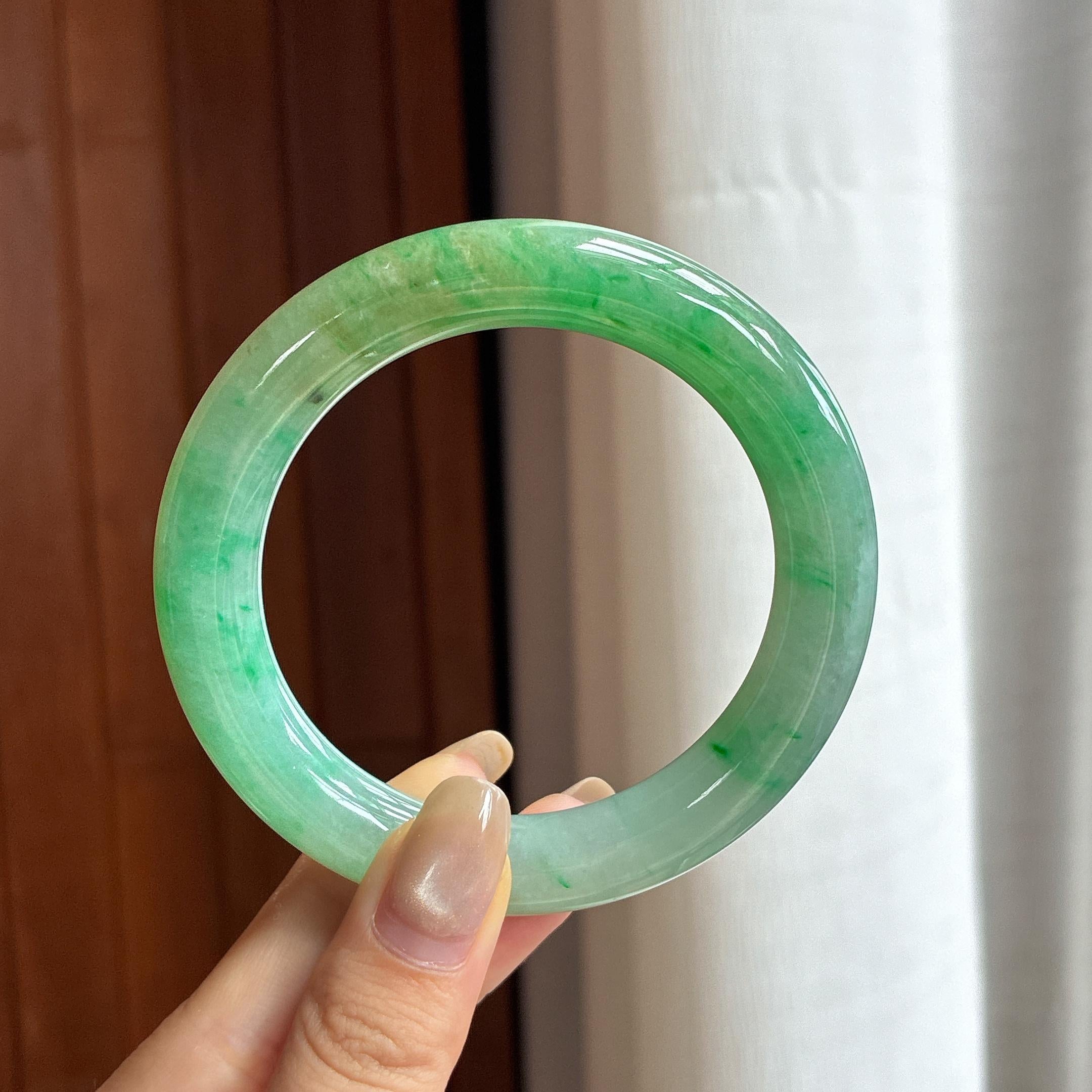 细糯种带色圆条手镯 57圈 天然缅甸A货翡翠（yc455101）
