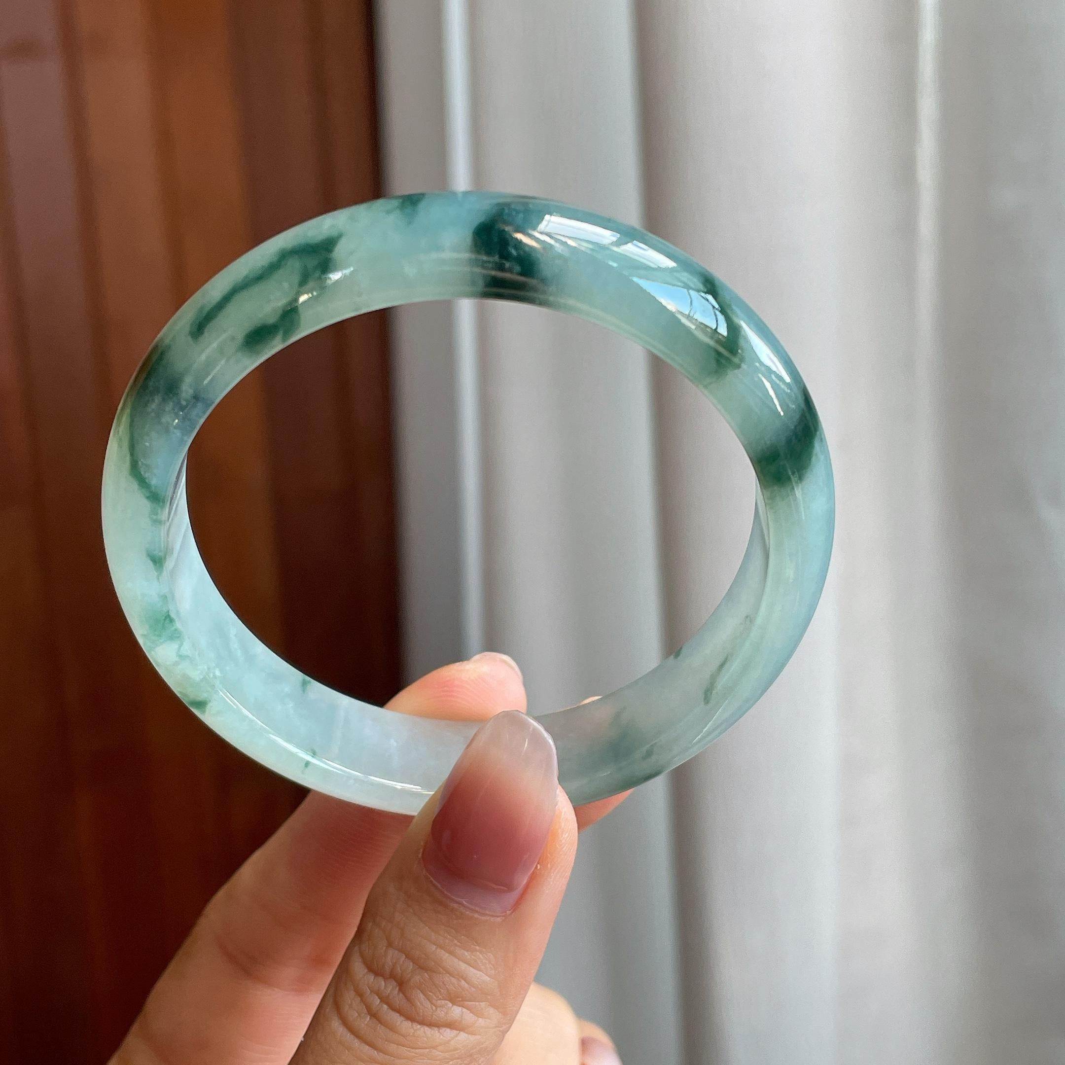 冰种飘花翡翠平安镯（58.6mm)（yc316586）