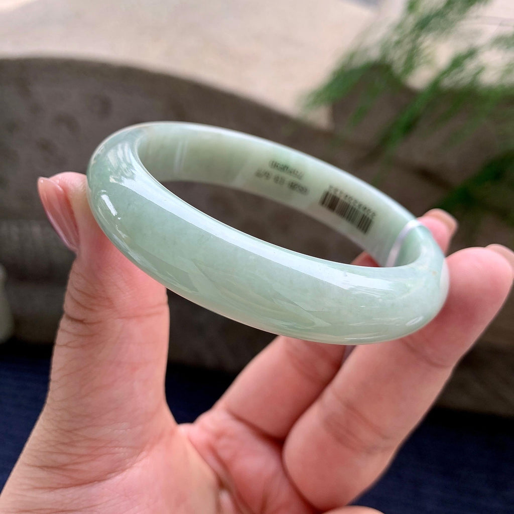 糯种淡晴底洒金正圈平安镯 58圈口 天然缅甸A货翡翠（yc481949）