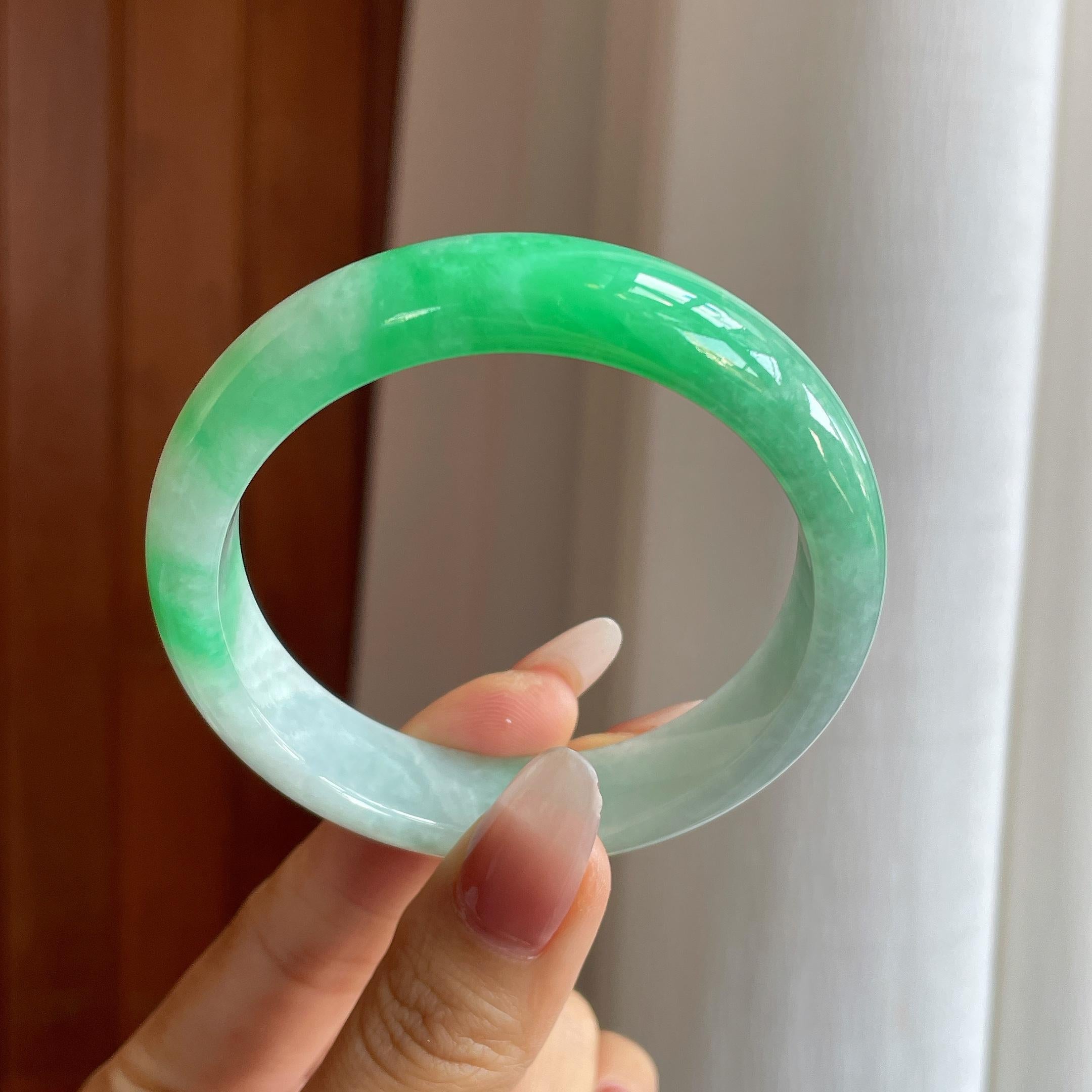 糯冰带色翡翠平安镯（57mm）（yc302425）